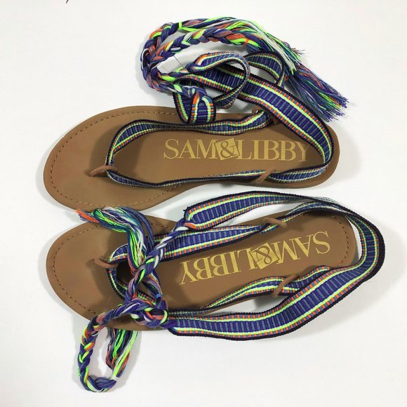 EUC  Braided Ribbon Ankle Tie Flat Thong Sandals - Picture 11 of 11